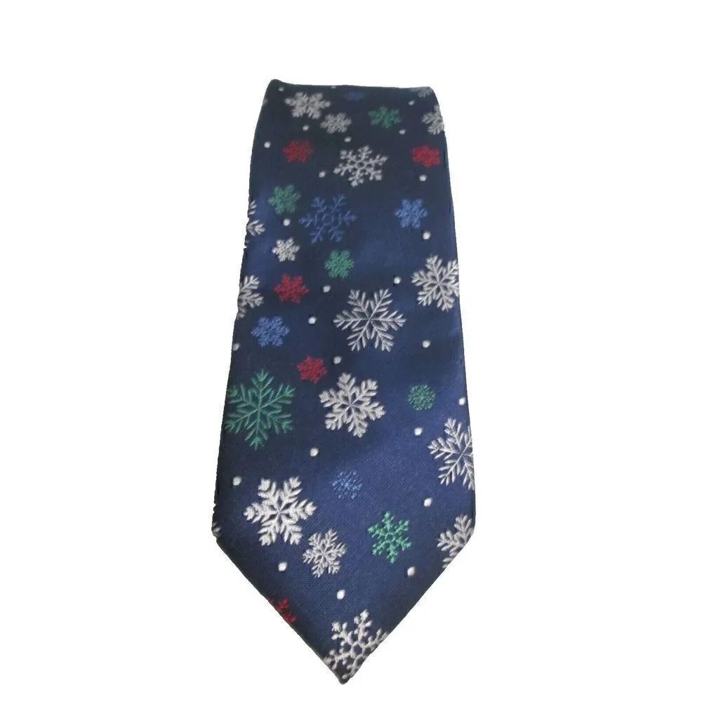 Holiday Traditions Christmas Tie "Snowflakes" Navy Multicolor
